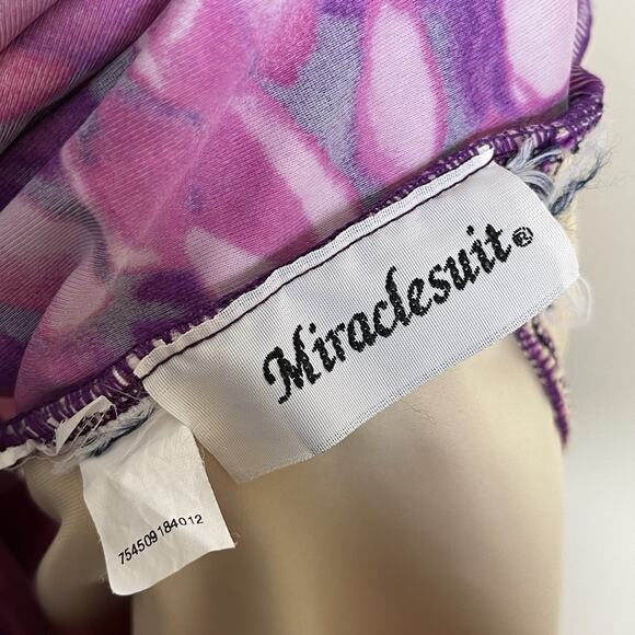 Miraclesuit Slimming One-Piece Swimsuit Pink Purple Floral Ruching Control Sz 8 - Picture 8 of 11